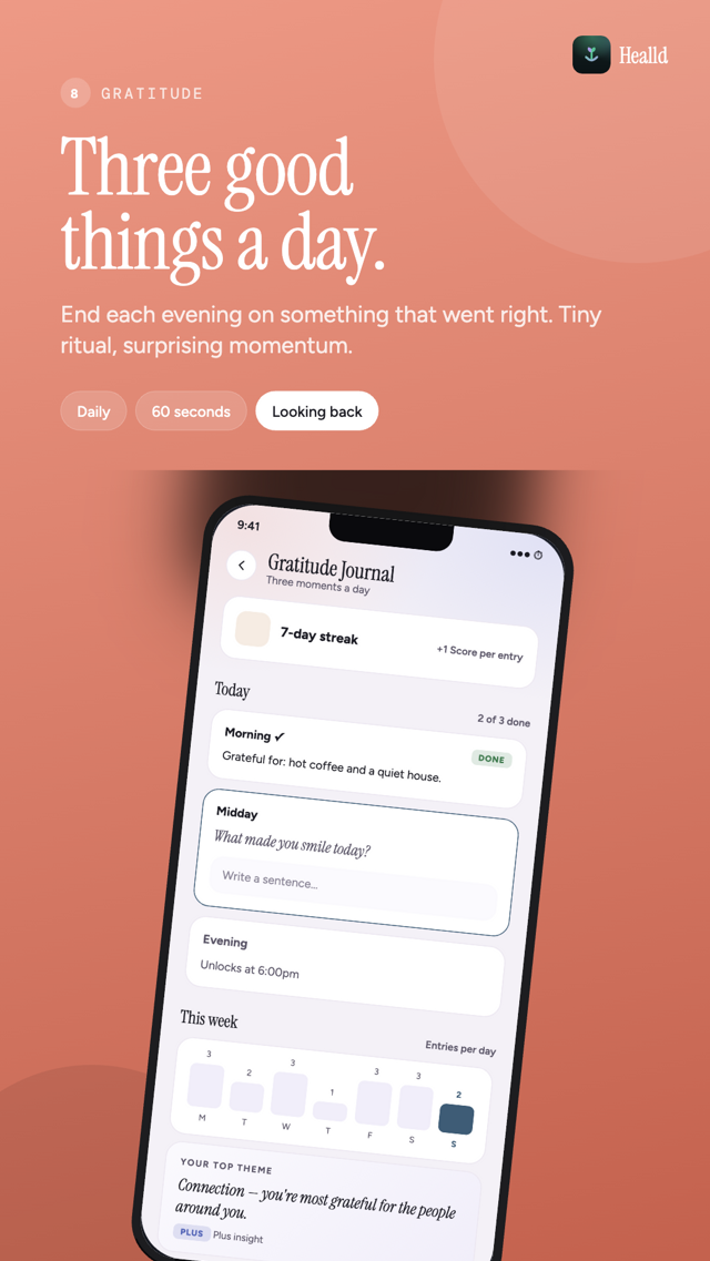 Gratitude journal with three daily slots