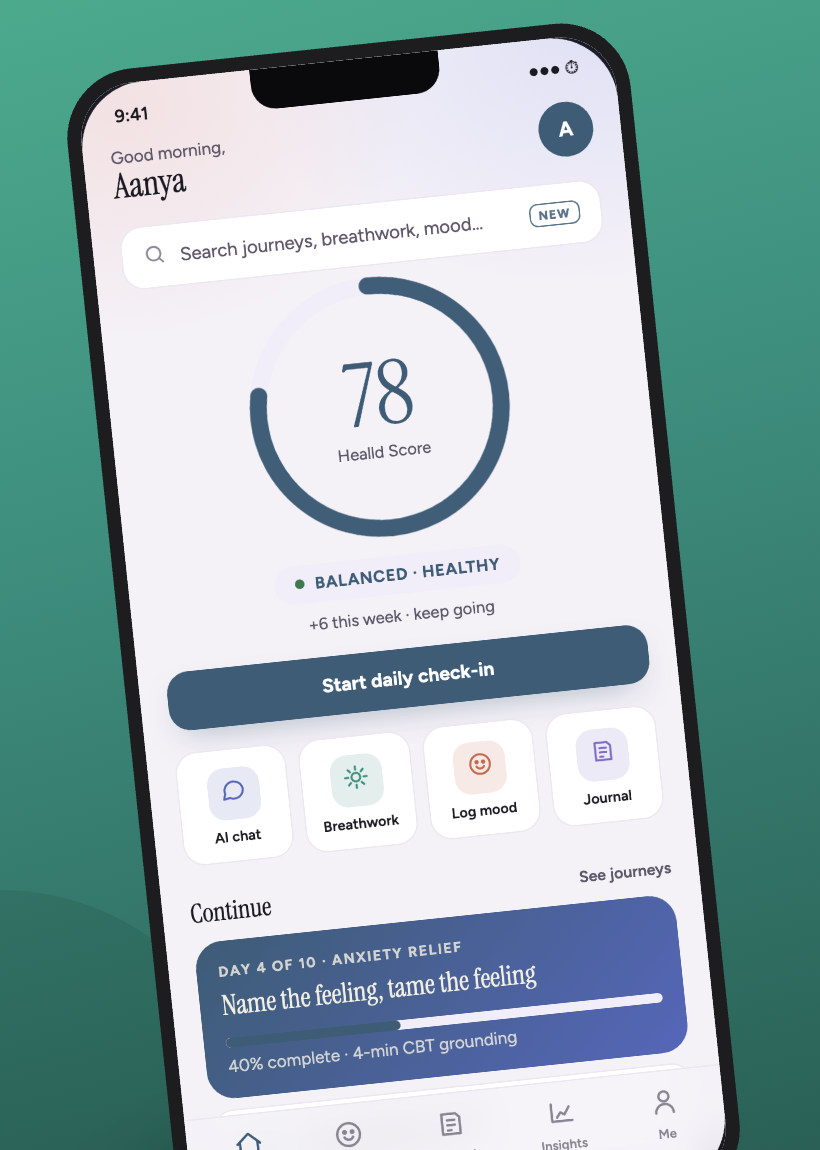 Healld Score home screen with a score of 78 and daily check-in