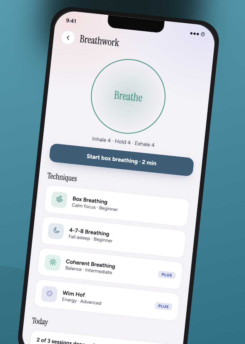 Breathwork library with guided techniques