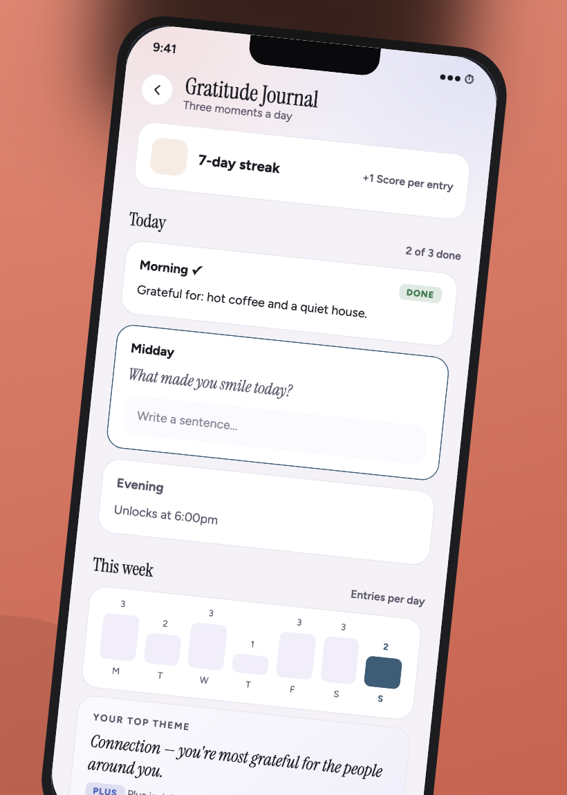 Gratitude journal with three daily slots